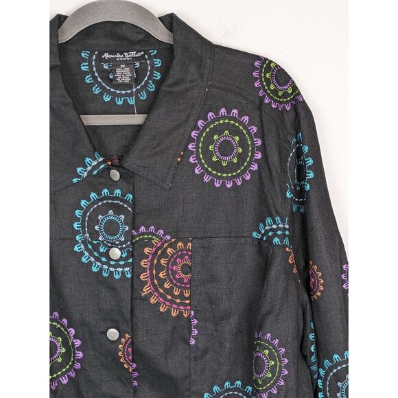Alexandra Bartlett Shacket Jacket Linen Embroidered Art to Wear Black Size 3X - Picture 2 of 9